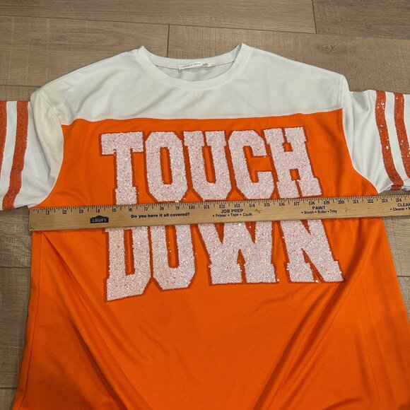 Touchdown Orange & White Sequined Graphic T-Shirt Short Sleeve Altar'd State S - Picture 4 of 7